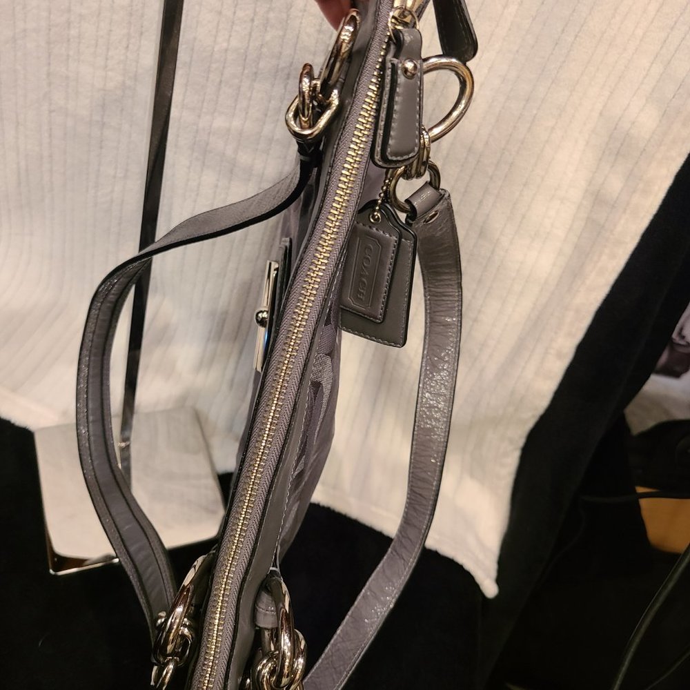 Coach Rare Grey & Silver Canvas Penelope Hobo - Picture 11 of 14